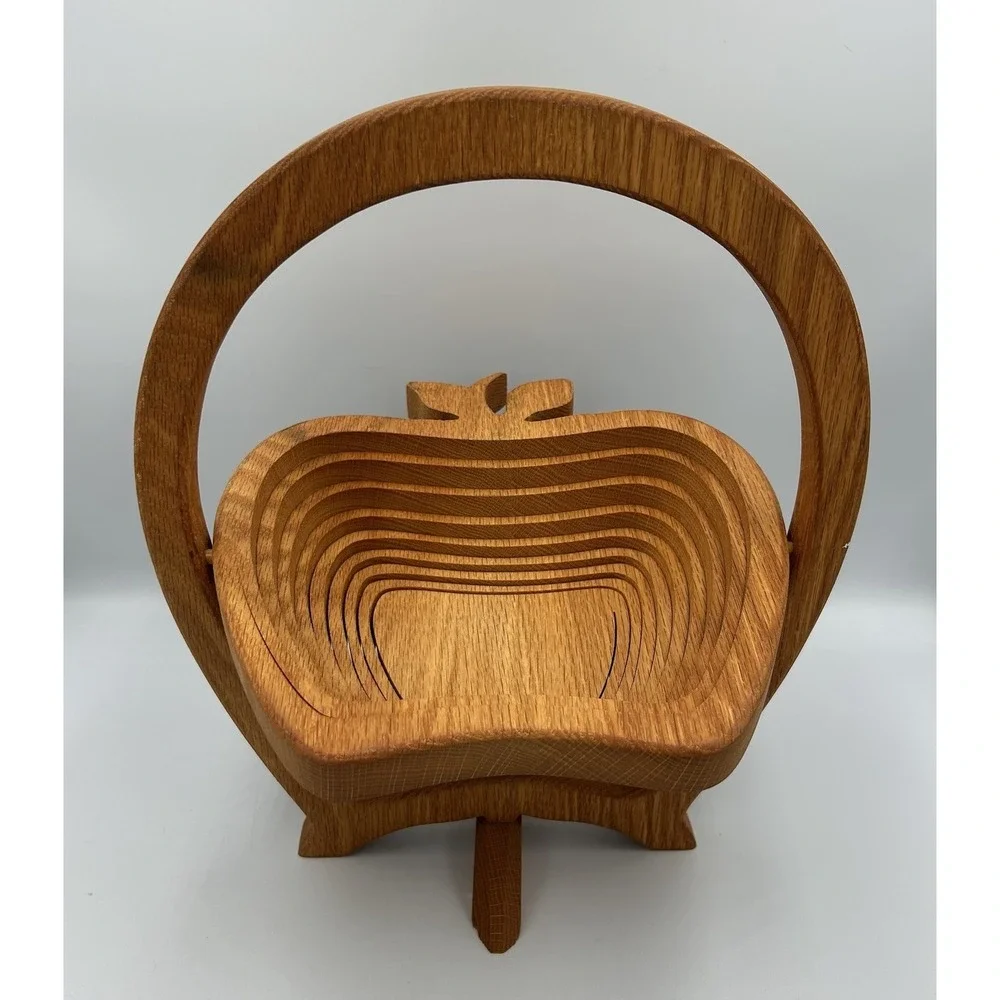 Vintage Wooden Spiral Apple Basket: Signed Amish Style Trivet Cottagecore